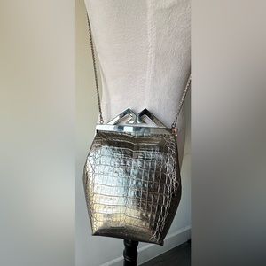 NWOT Maria Oliver Womens Alligator Shoulder/Clutch Silver Handbag